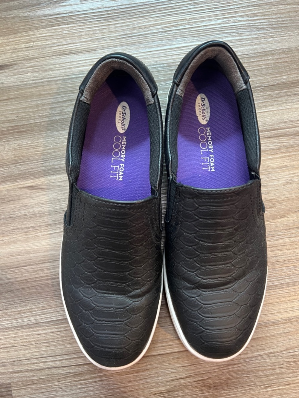 Dr. Scholl's Black Snakeskin Slip-On Shoes with Memory Foam